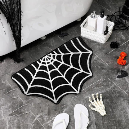 US Local Spider Web Bath Mat 19.7 X 31.5 In Large Spider Web Rugs For Bedroom Gothic Home Decor Witchy Horror Goth Room Rugs Machine Washable Non-Slip Area Rugs For Front Door Kitchen