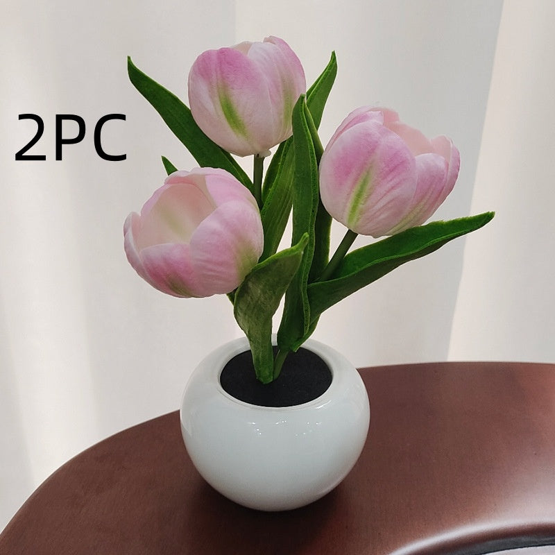 LED Tulip Night Light Simulation Flower Table Lamp Home Room Decoration Atmosphere Lamp Romantic Potted Gift For Office LED Lights