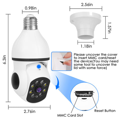 US Local 1 Pc E27 WiFi Bulb Camera 1080P FHD WiFi IP Pan Tilt Security Surveillance Camera With Two-Way Audio Full Color Night Vision Flood Light Motion Tracking Siren Function APP Control