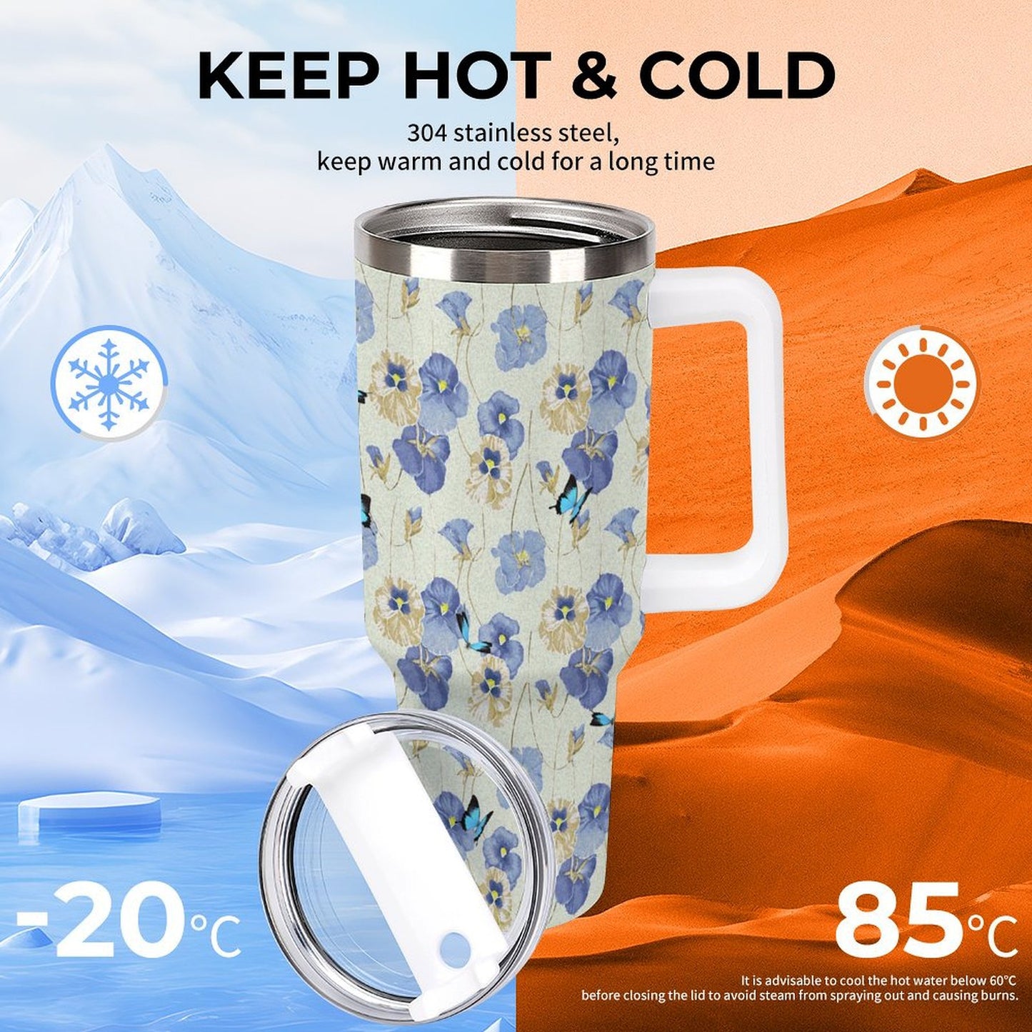 PHDT00368 POD US Local Tumbler 40 oz Large Capacity Car Cup Flowers 1