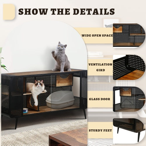 US Local Spacious Cat Houses With Tempered Glass Are Suitable For Living Rooms, Hallways, Dens, And Other Spaces