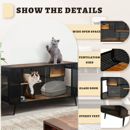 US Local Spacious Cat Houses With Tempered Glass Are Suitable For Living Rooms, Hallways, Dens, And Other Spaces
