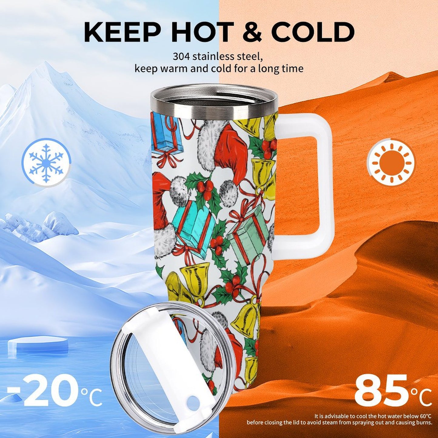 PHDT00016 POD US Local Tumbler 40 oz Large Capacity Car Cup Christmas, Santa