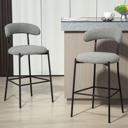 US Local 26 Counter Height Bar Stools Teddy Fabric Cover Kitchen Island Counter Bar Stool With Black Powder Coating Base And Footrest