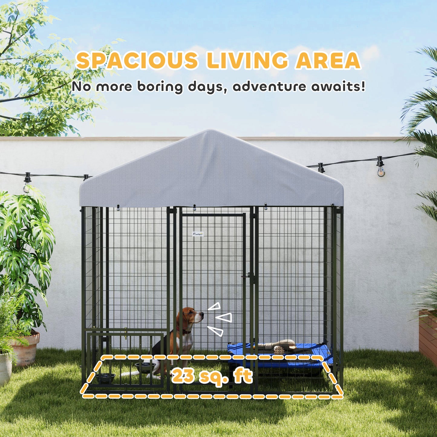 US Local Outdoor Dog Kennel With Roof With Escape-proof Lock, UV-Resistant & Waterproof Cover, 5.9 X 4 X 6, Silver