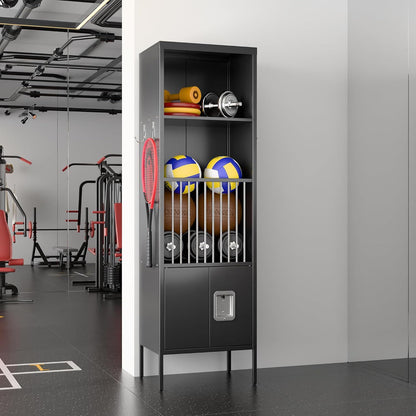 US Local Metal Sports Fence Locker Is Suitable For School,Storage Locker With Hooks & Lock Door,Storage Sports Equipment For Gym, Ball Park,Stadium,Garage,Assembly Required,Black