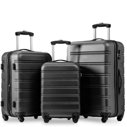 UK Local SET OF 3 ABS Hard Shell Travel Trolley Suitcase 4 Wheel Luggage Set Hand Luggage, 20,24,28 Inch
