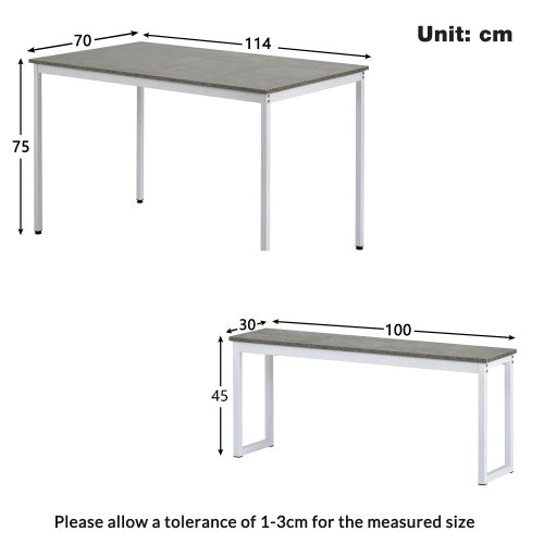 UK Local 3-Piece Dining Table And Bench Set 4-Person Space-Saving Dinette For Kitchen Patio Outdoor Grey White