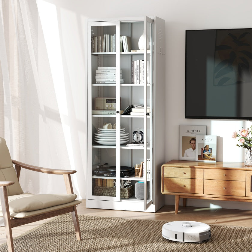 US Local Metal Kitchen Pantry Cabinet -  Tall Storage With 5 Adjustable Shelves, White Freestanding Cabinet For Kitchen Pantry Bathroom