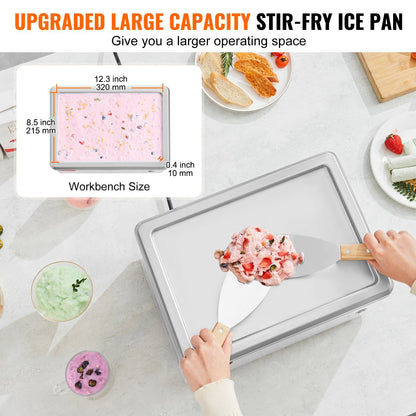 US Local Fried Ice Cream Roll Machine, 19.3" X 14.9" Stir-Fried Ice Cream Pan, Stainless Steel Rolled Ice Cream Maker With Compressor And 2 Scrapers, For Making Ice Cream, Frozen Yogurt, Ice Cream Rolls