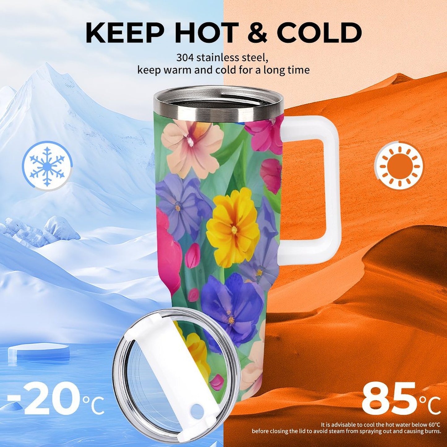 PHDT00189 POD US Local Tumbler 40 oz Large Capacity Car Cup Tropical, Safflower, Bright