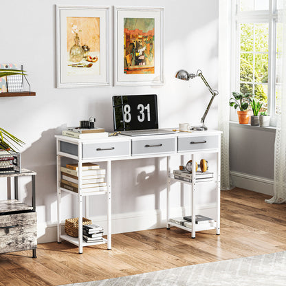 US Local 47 Small Computer Desk, Writing Desk With Fabric Drawers, Home Office Desk With Adjustable Shelves, White