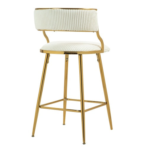 US Local SET OF 2,26 Counter Height Bar Stools Corduroy Kitchen Island Counter Bar Stool With Back,golden Chromed Base And Footrest