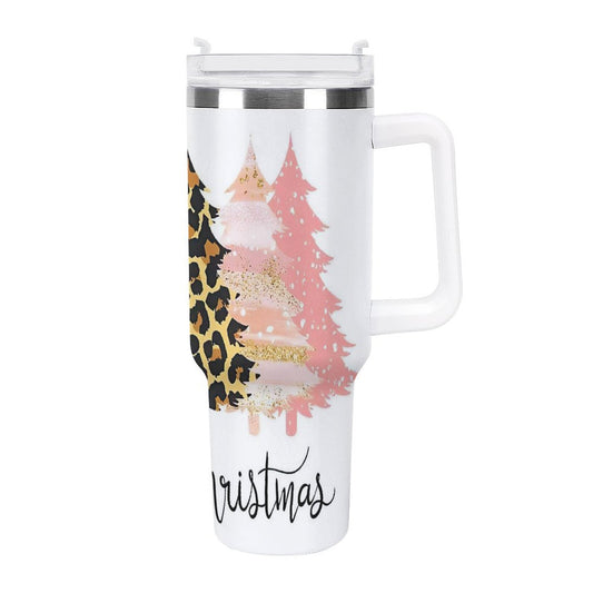 POD US Local Tumbler 40oz Large Capacity Car Cup Merry Christmas Pink Trees Style