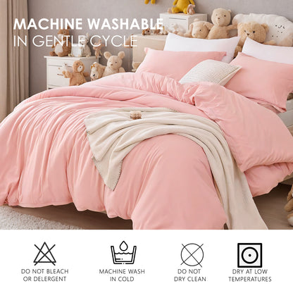 US Local Three-piece Bedding Set With Solid Color Quilt Cover And Pillowcase, Three-piece Bedding Set - Super Soft Microfiber Hotel Series - Brushed Super Soft And Machine Washable, Cute Pink Three-piece Set W
