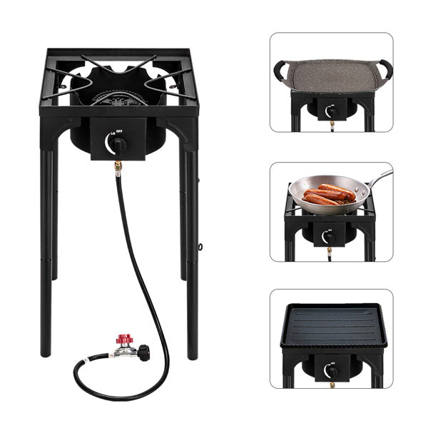 US Local Outdoor Camp Stove High Pressure Propane Gas Cooker Portable Cast Iron Patio Cooking Burner Single Burner 75000-BTU