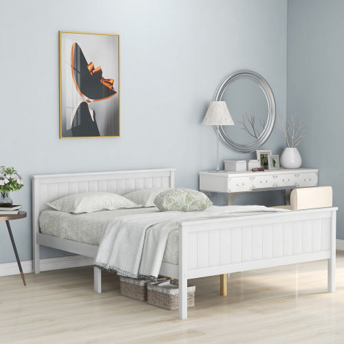 UK Local Wooden Bed Frame With Headboard And Footboard, Pine Wood Bed For Kids Bedroom, Ivory