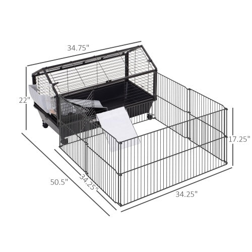 US Local Small Animal Play Fence Cage With Rolling Casters, Water Bottle