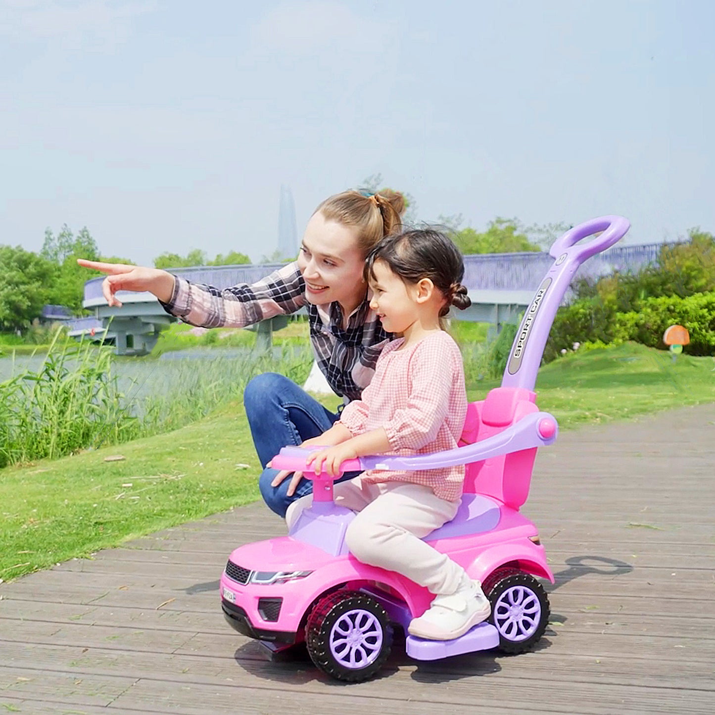 US Local 1 Push Cars for Toddlers Kid Ride on Push Car Stroller Sliding Car with Horn Music Light Function Secure Bar Ride on Toy for Boy Girl 1-3 Years Old