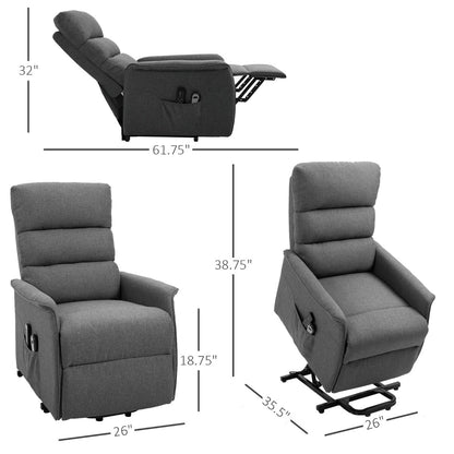 Power Lift Assist Recliner Chair For Elderly, Linen Fabric, Remote Control, Electric Sofa, Gray