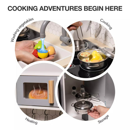 US Local ROBOTIME DIY Pretend Play Kitchen Cooking Toy Set Gift For Boys And Girls Gray