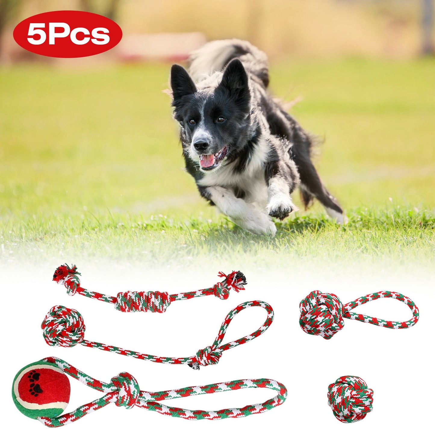 US Local Set Of 5Pcs Christmas Dog Rope Chew Toys Dog Interactive Toys Set For Puppy Small Medium Aggressive Chewers Dogs Training Teething Playing