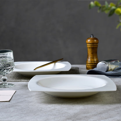 US Local 6-piece Set Of White Bone China 9.5-inch Square Soup Plate