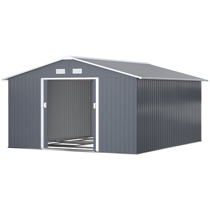 US Local 12.6' X 11' Metal Storage Shed, Garden Tool House With Double Sliding Doors, 4 Air Vents For Backyard, Patio & Lawn, Dark Gray