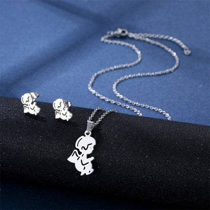 Stainless Steel Necklace Ear Stud Combination Suit