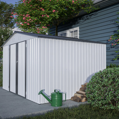 US Local 10X8 FT Outdoor Storage Shed, All Weather Metal Sheds With Metal Foundation & Lockable Doors, Tool S