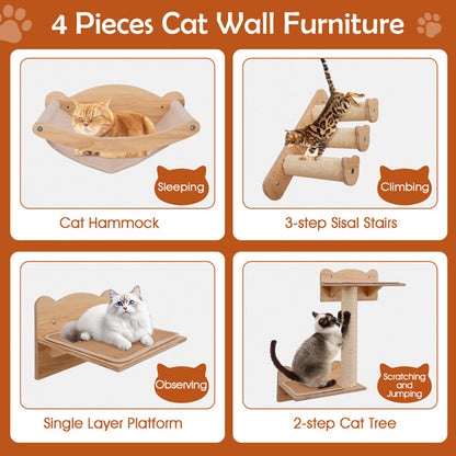US Local Cat Wall Furniture Set Of 4 With Hammock 2-step Cat Tree And Perch