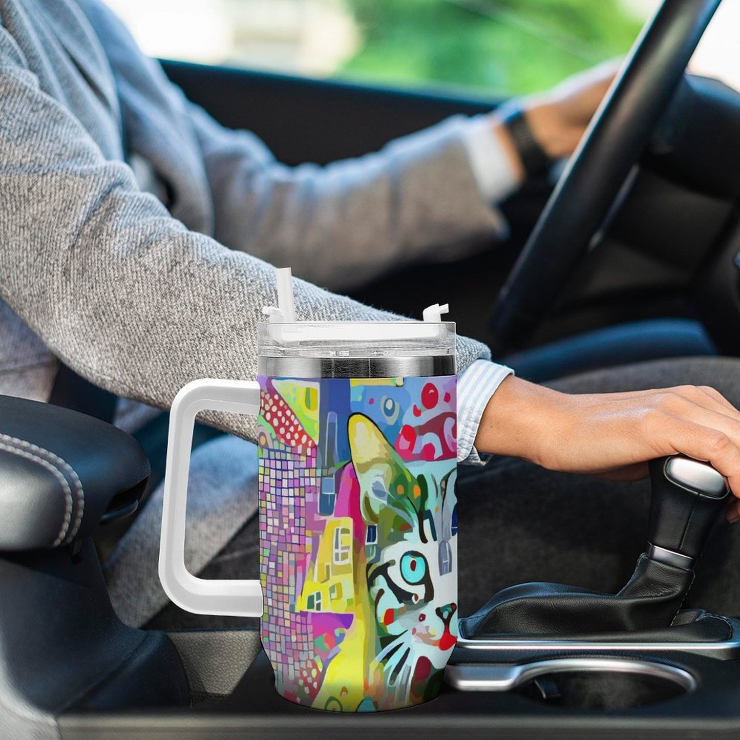 PHDT00522 POD US Local Tumbler 40oz Large Capacity Car Cup Cats, Abstract, Retro