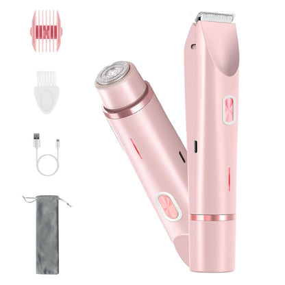 US Local 1Pc 2 In 1 Bikini Trimmer For Women Dual Head Cordless Body Shaver IPX7 Waterproof Rechargeable Pubic Hair Razor Wet And Dry Use For Bikini Underarm Leg Arm Body Face