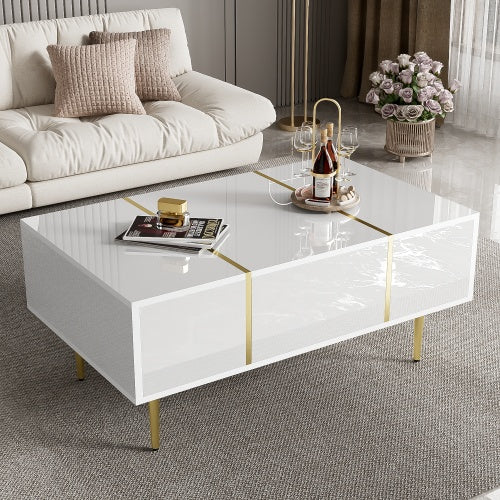 UK Local White High-gloss Coffee Table, Modern And Simple, With 2 Drawers