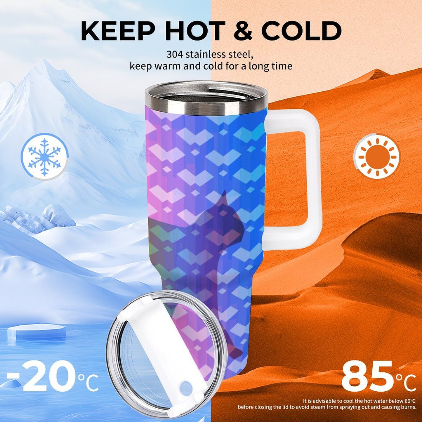 PHDT00438 POD US Local Tumbler 40 oz Large Capacity Car Cup Rainbow, Cat