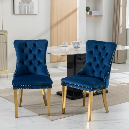 US Local High-end Tufted Solid Wood Contemporary Velvet Upholstered Dining Chair With Golden Stainless Steel Plating Legs,Nailhead Trim,Set Of 2