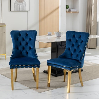 US Local High-end Tufted Solid Wood Contemporary Velvet Upholstered Dining Chair With Golden Stainless Steel Plating Legs,Nailhead Trim,Set Of 2