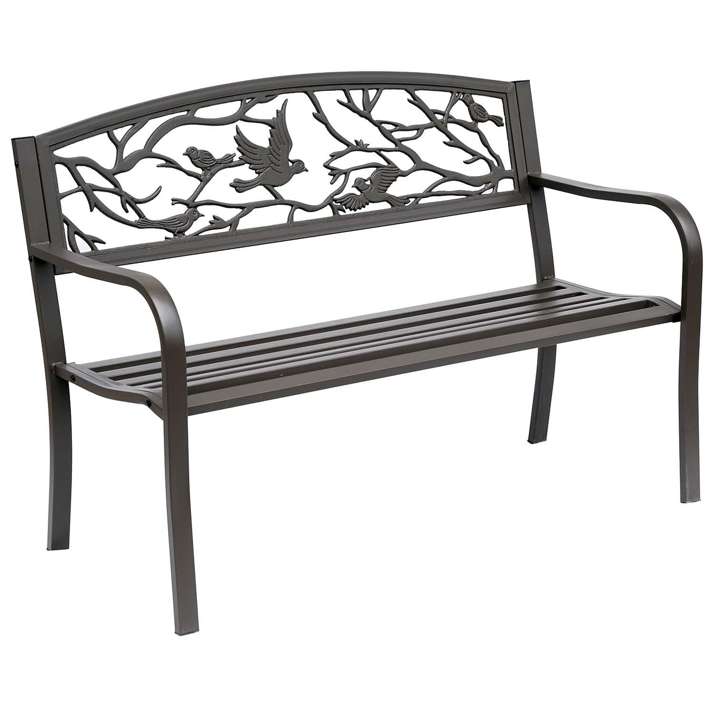 US Local Brown Metal Garden Bench 50 Patio Seating With Backrest & Armrests