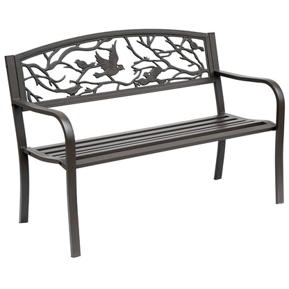 US Local Brown Metal Garden Bench 50 Patio Seating With Backrest & Armrests