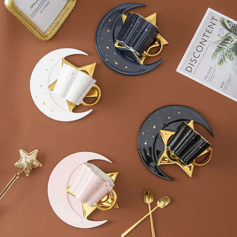US Local Creative Ceramic Cup With Star And Moon Saucer