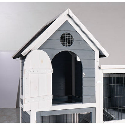 US Local Large Outdoor Chicken Coop Cage Weatherproof 2-Story Chicken Coop  Rabbit Hutch, Wooden Indoor Outdoor Pet House With No-Leak Tray, Waterproof Roof  Pull-Out Tray 50.98 Lx 48.23 H, Grey, Blue