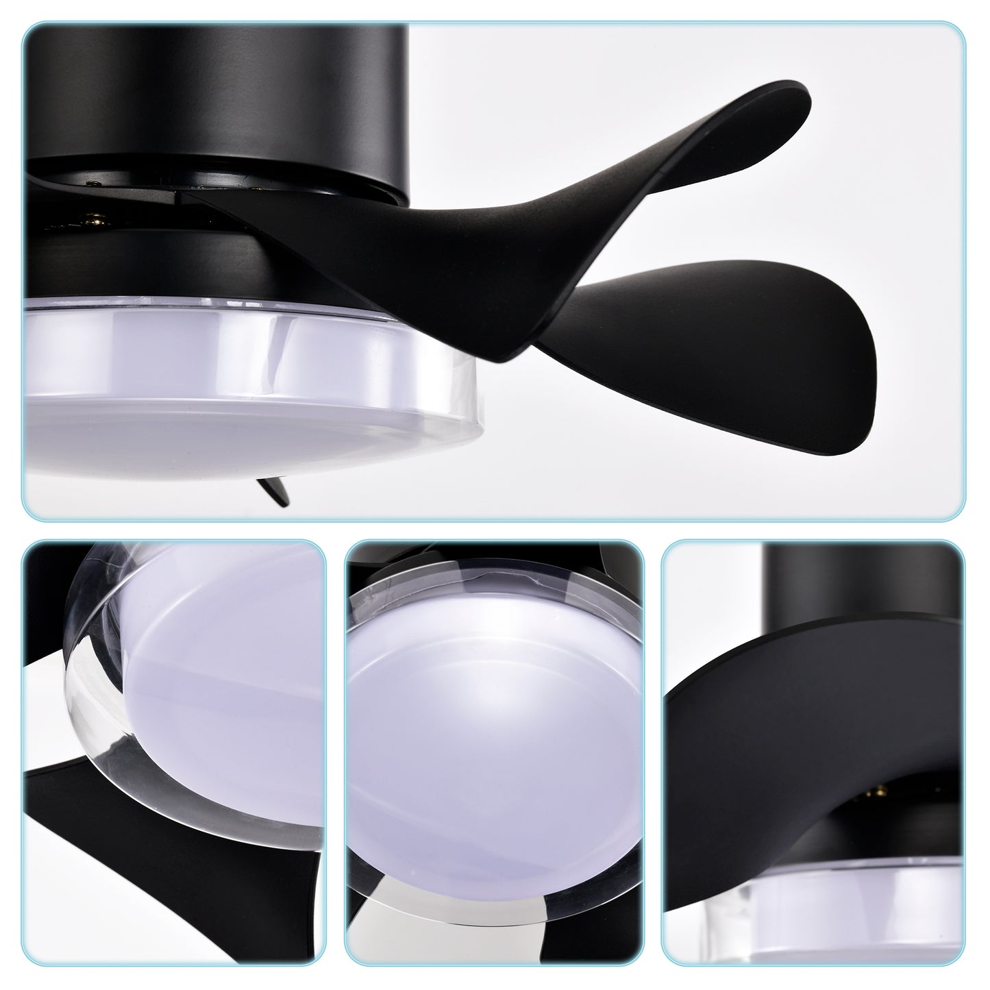 US Local 21'' Low Noise Matte Black Abs Blade Remote Ceiling Fan With Led Light For Kitchen Bedroom Dining Room Toilet Patio Matt Black