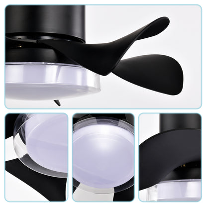 US Local 21'' Low Noise Matte Black Abs Blade Remote Ceiling Fan With Led Light For Kitchen Bedroom Dining Room Toilet Patio Matt Black