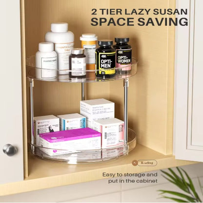 US Local Pack Of 2 Double-layer Turntable Rotating Spice Rack Organization Spinning Organizer