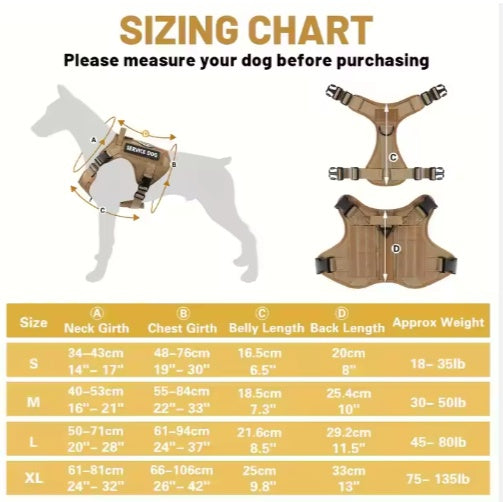 US Local Hiphoppet US Local Tactical Service Dog Harness Vest Adjustable Reflective No Pulling Large Dog Harness With Metal Buckle