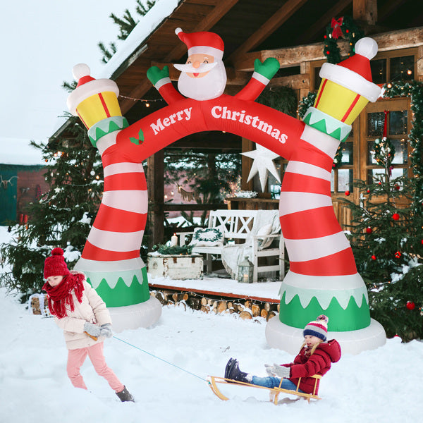 US Local 8.9ft Christmas Arch, 7 LED Lights, Drawstring Pockets, Christmas Inflatable Arch