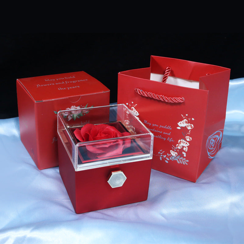 US Local Rotating Soap Flower Rose Gift Box Creative Rotating Rose Jewelry Packaging Box Valentine's Day Gift For Women