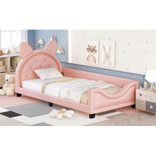 US Local Twin Size Upholstered Daybed With Carton Ears Shaped Headboard