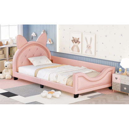 US Local Twin Size Upholstered Daybed With Carton Ears Shaped Headboard
