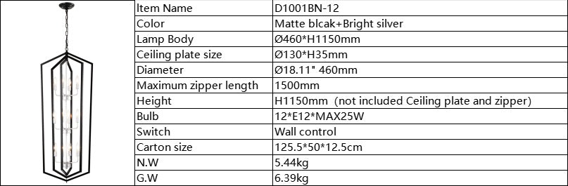 US Local 12-Light Farmhouse Kitchen Chandeliers, Matte Black And Sliver Vintage Rustic Cage Light Fixture Adjustable Height Chandeliers For Dining Room Hallway Foyer Entryway E12 Bulbs Not Included